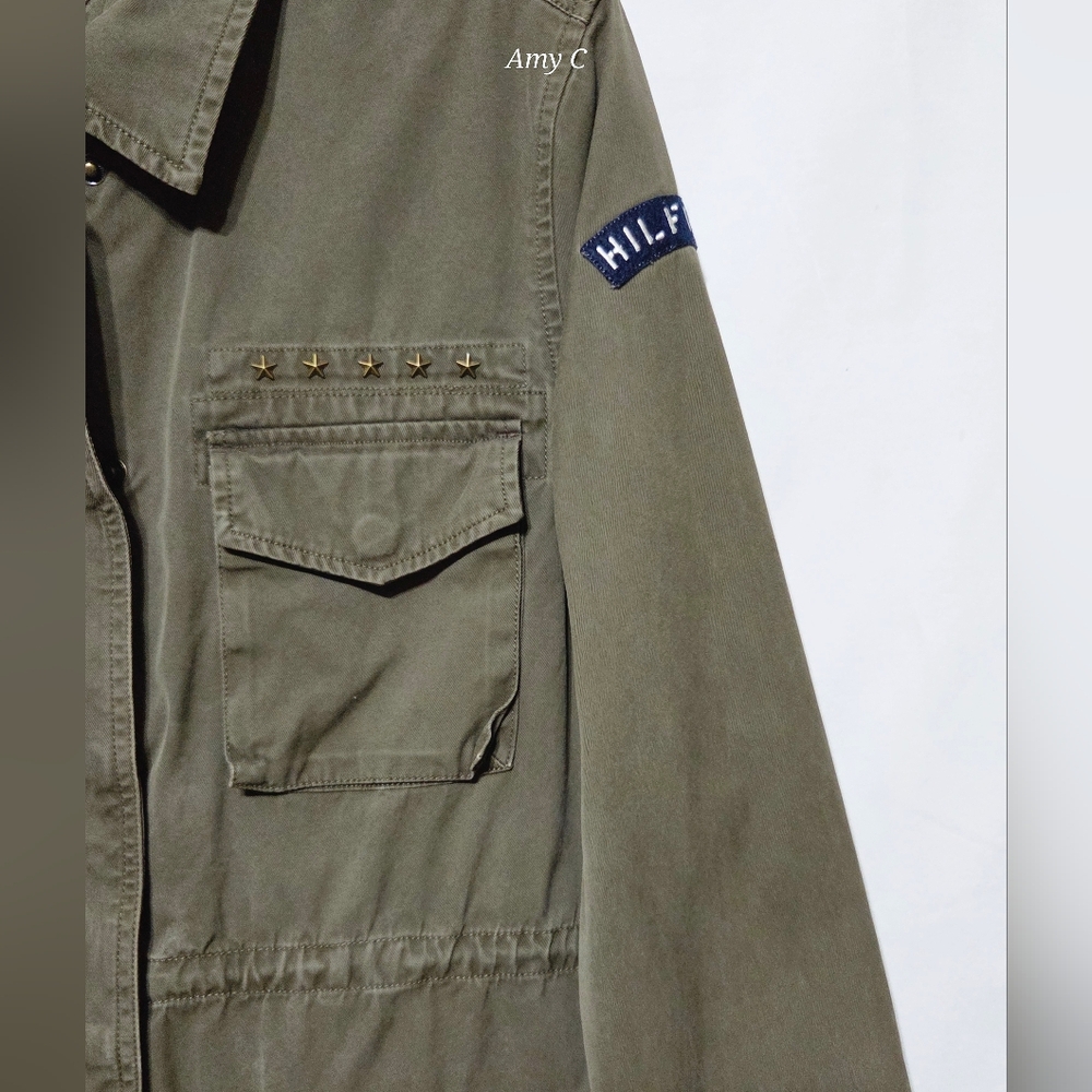 Tommy Hilfiger Army Green Utility Jacket for Women Size Large, Adjustable Waist - Picture 2 of 10